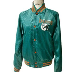 VTG 80’ NFL MIAMI DOLPHINS JACKET RETRO BOMBER SATIN STREETWEAR FANATIC CORE
